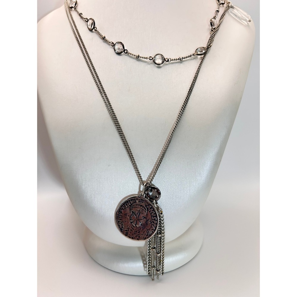 Layered Necklace Women OS Silver Good Coin Crystal Tassel Boho